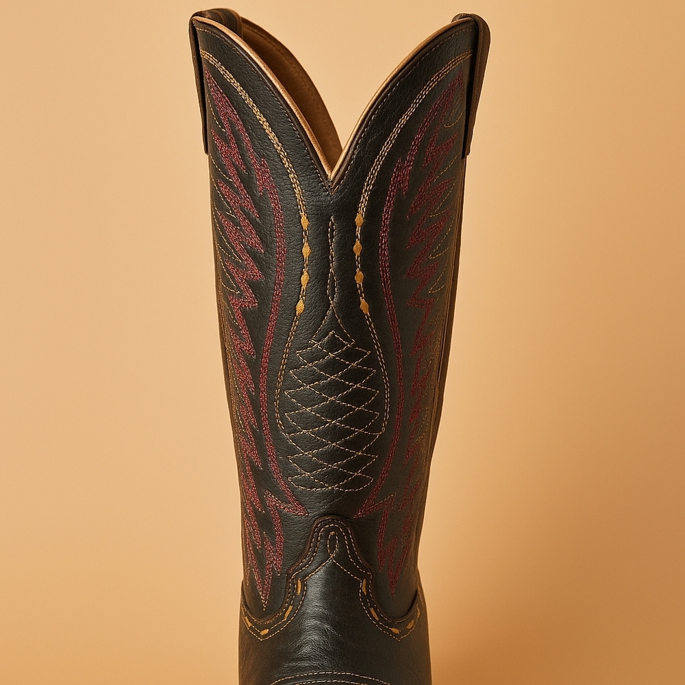 Ariat Vaquera Western Boots 8B Black Red Stitch Square Toe Cowgirl Ranch Core 🤠 - Picture 9 of 10